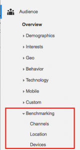 Find Benchmarking report under Audience > Overview > Benchmarking