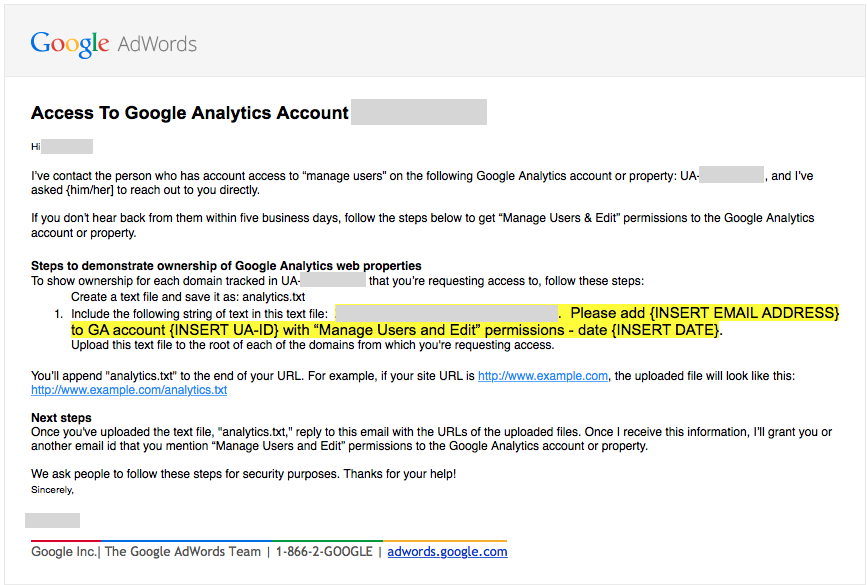 email from google about how to  demonstrate ownership of your Google Analytics account