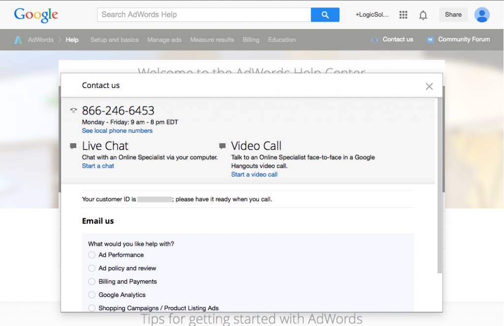 how to contact google analytics/adwords